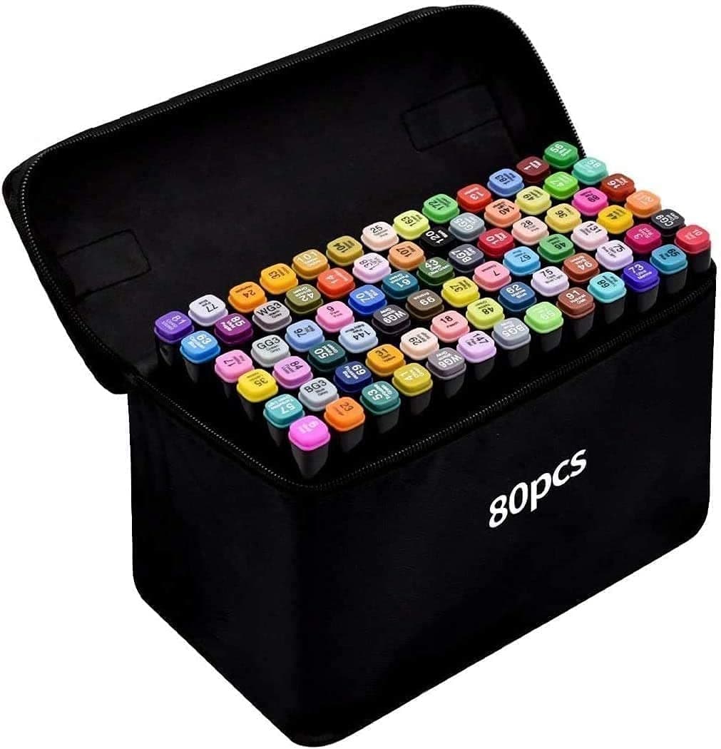 80 Colours Art Markers, SGS Certificate Ultra Fine Dual Tips Pastel Pens Oily Pen, Permanent Marker Set Perfect for Beginner, Highlighting, Sketching, Drawing, Colouring