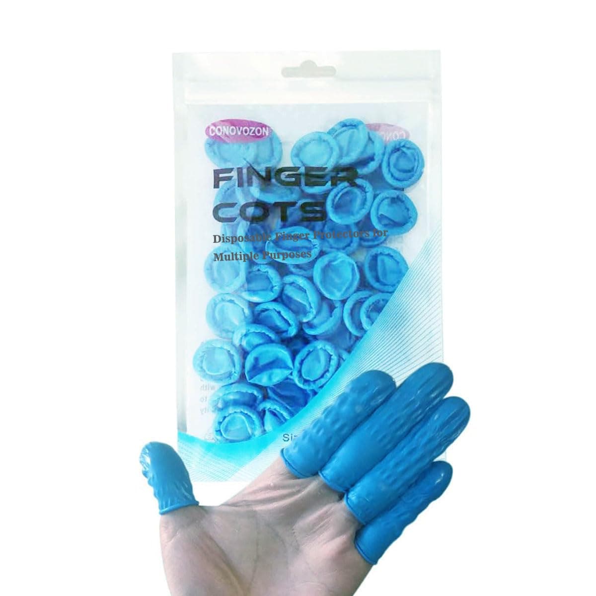 Large Disposable Nitrile Finger Cots, Non-allergenic No Powder Finger Protectors, Suitable for Beauty, Manicure, Massage,Electronic Repair 100 pcs(Blue)
