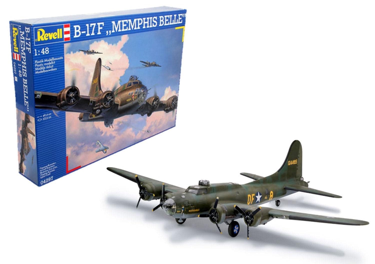 04297 Model Kit Aeroplane 0.075 - B-17F Memphis Belle in Scale 1:48, Level 5, Faithful Replica with Many Details, 4297