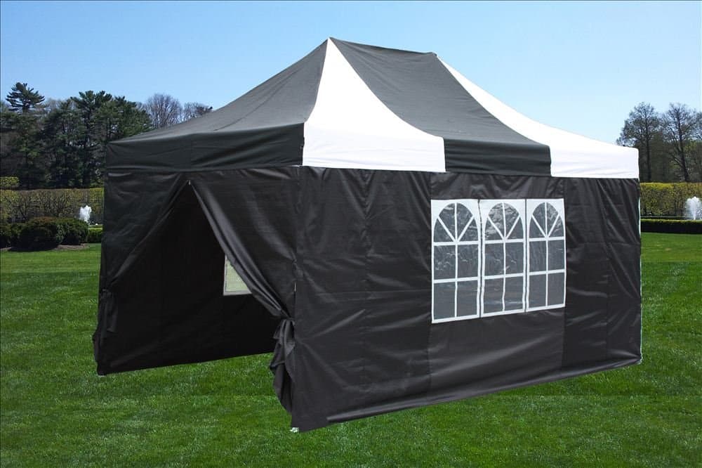 DELTA Canopies 10'x15' Pop Up 4 Wall Canopy Party Tent EZ Black/White - F Model Upgraded Frame