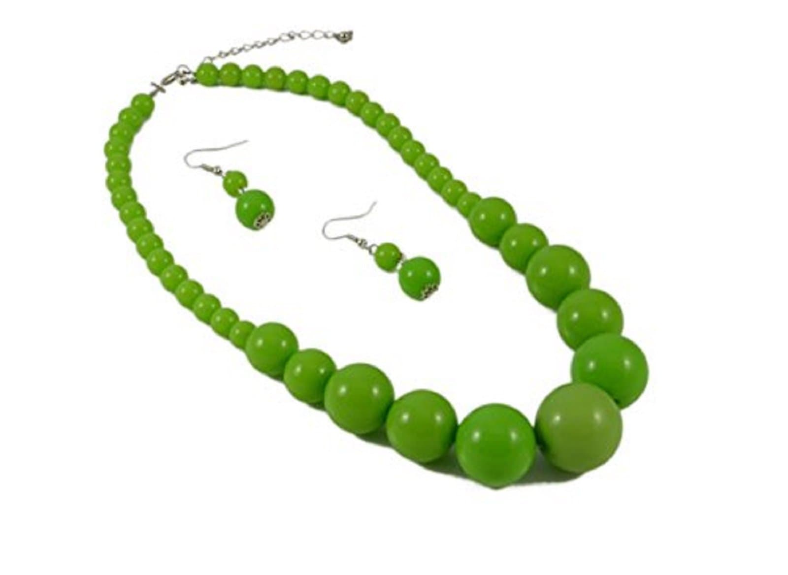 Green Graduated Bead Necklace with Matching Earring