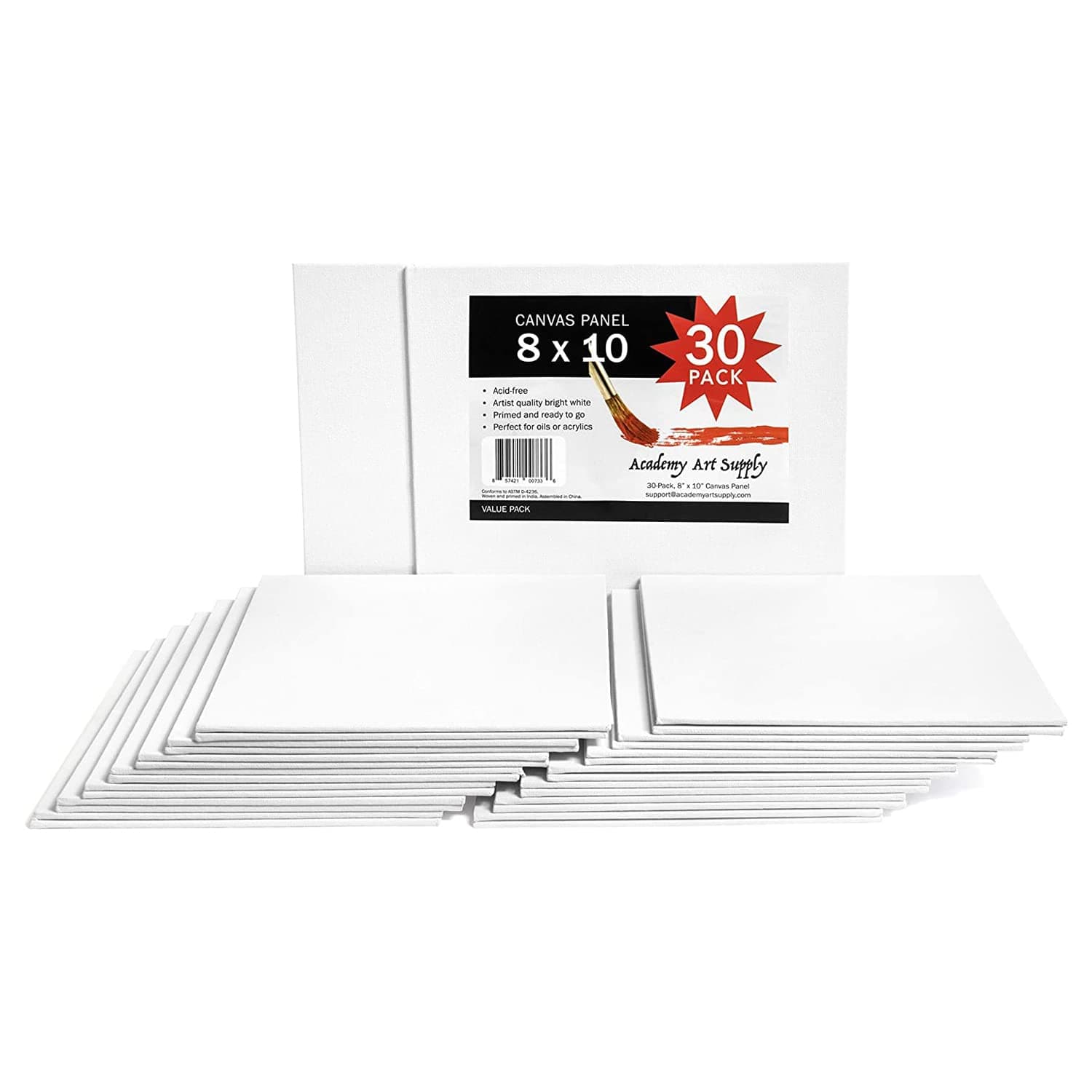 Canvases Panels 8 x 10 inch - 100% Cotton Artist Blank Canvas Board for Painting, Pre-gessoed, Primed, Acid-Free Blank Canvas, Perfect for Acrylic and Oil Painting, Pack of 30