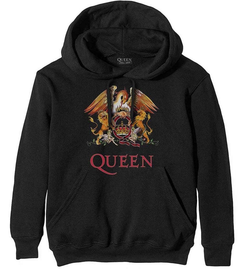 Queen 'Classic Crest' (Black) Pullover Hoodie (Large)