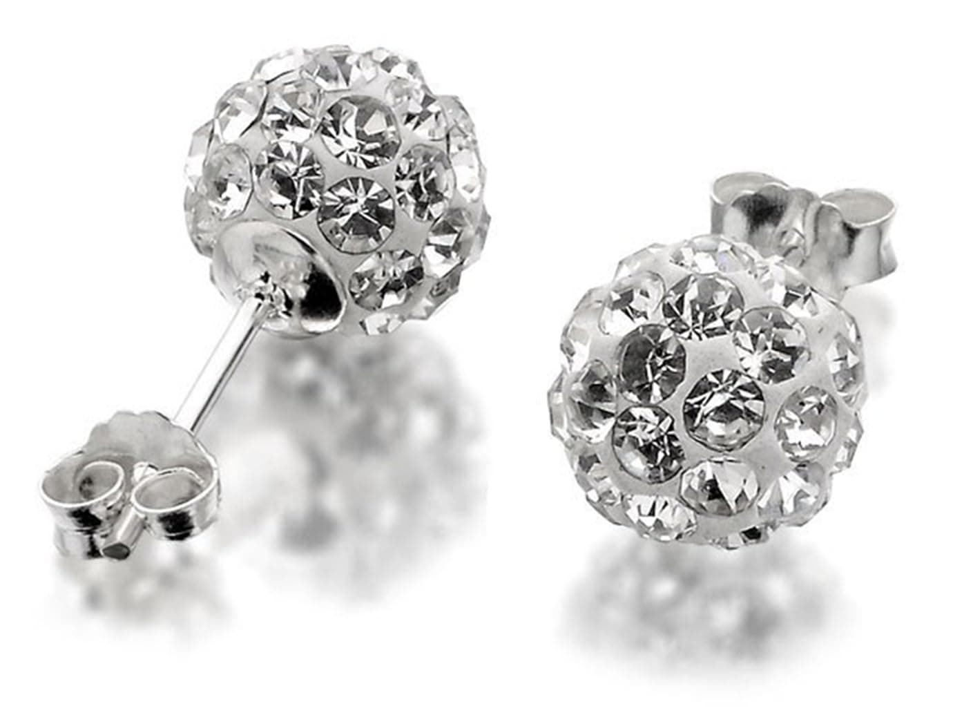 Solid Sterling Silver and AAA Crystals 8MM Ball Stud Earrings.