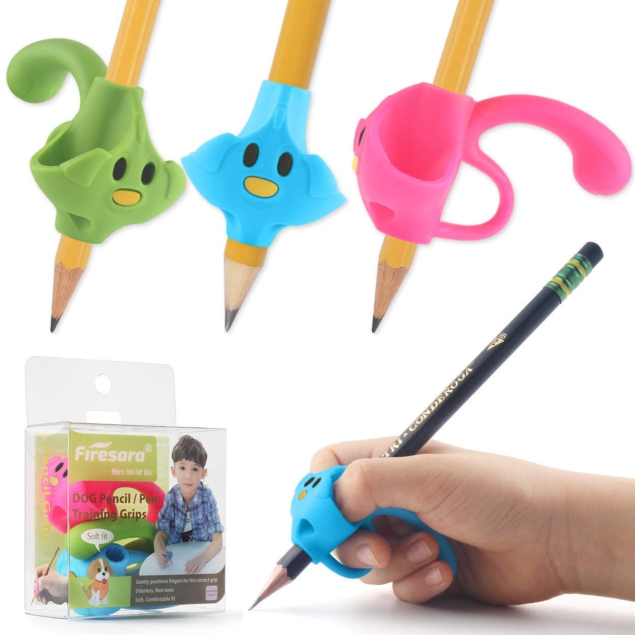 firesara Pencil Grips For Children, Upgraded Posture Correction Pen Grips Corrector 3 Pack Finger Grips For Righties And Lefties