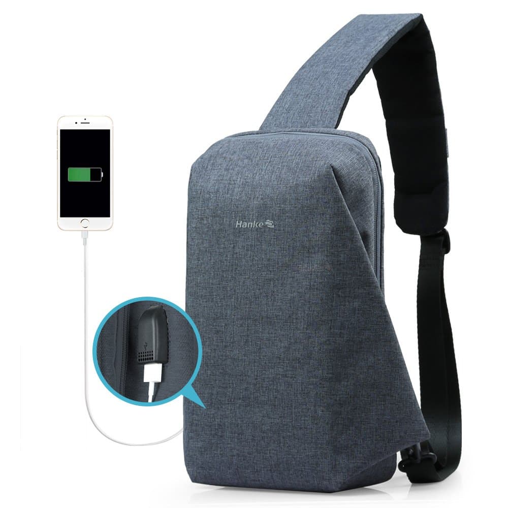 Hanke Sling Chest Bag Shoulder Backpack CrossBody Daypack with USB Charging Port