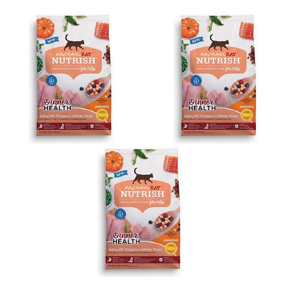 Rachael Ray Nutrish Indoor Complete Natural Dry Cat Food (3 Pack, Inner Health - Turkey Chickpeas & Salmon)