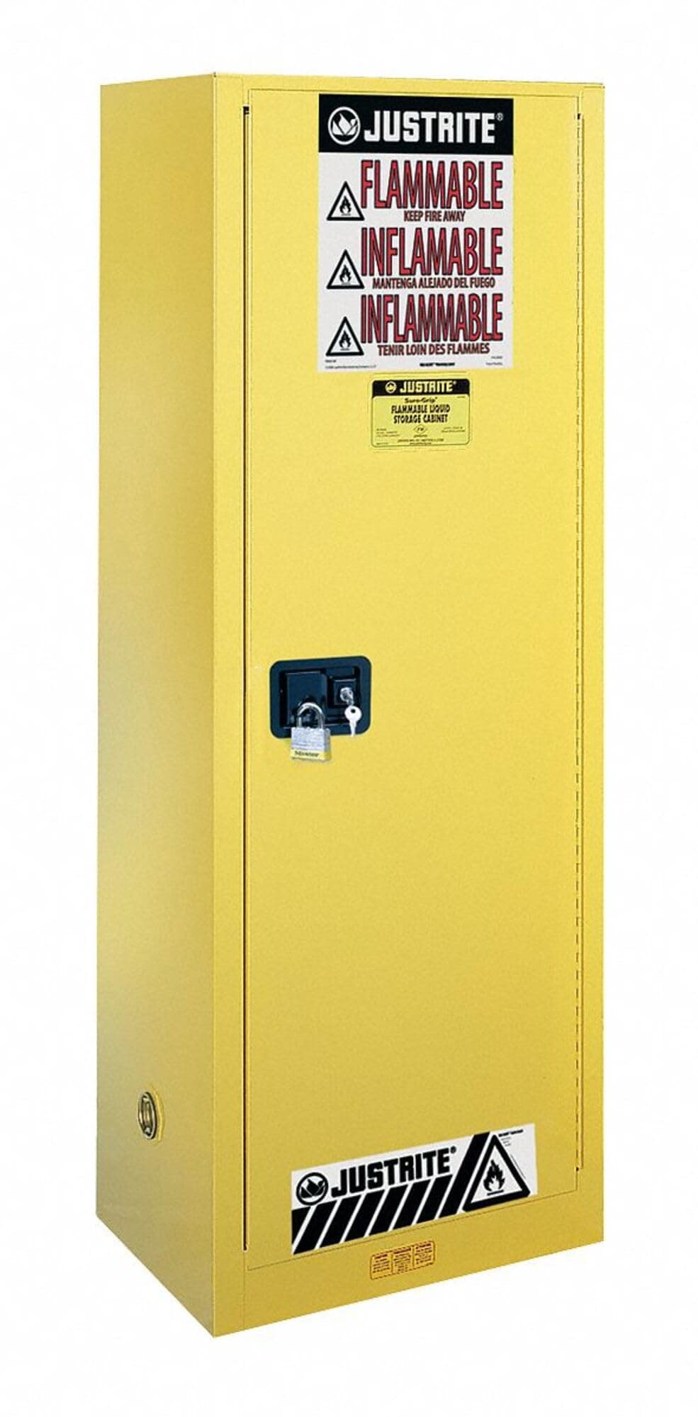 Justrite892200 Deep Slimline Padded Handle Safety Cabinet, 22 gal, Manual Door