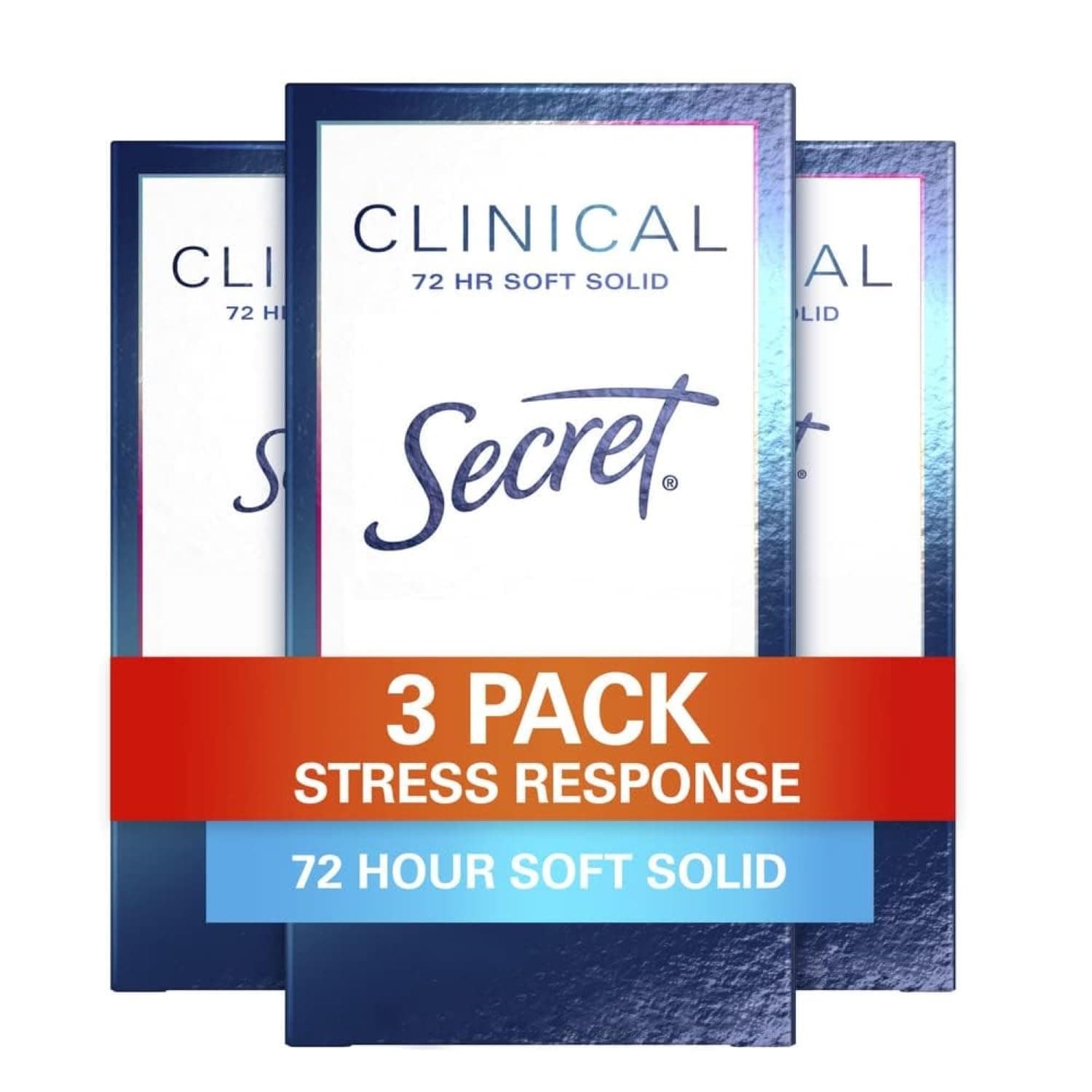 Secret Clinical Strength Antiperspirant and Deodorant for Women, Soft Solid, Stress Response, 1.6 Oz, Pack of 3
