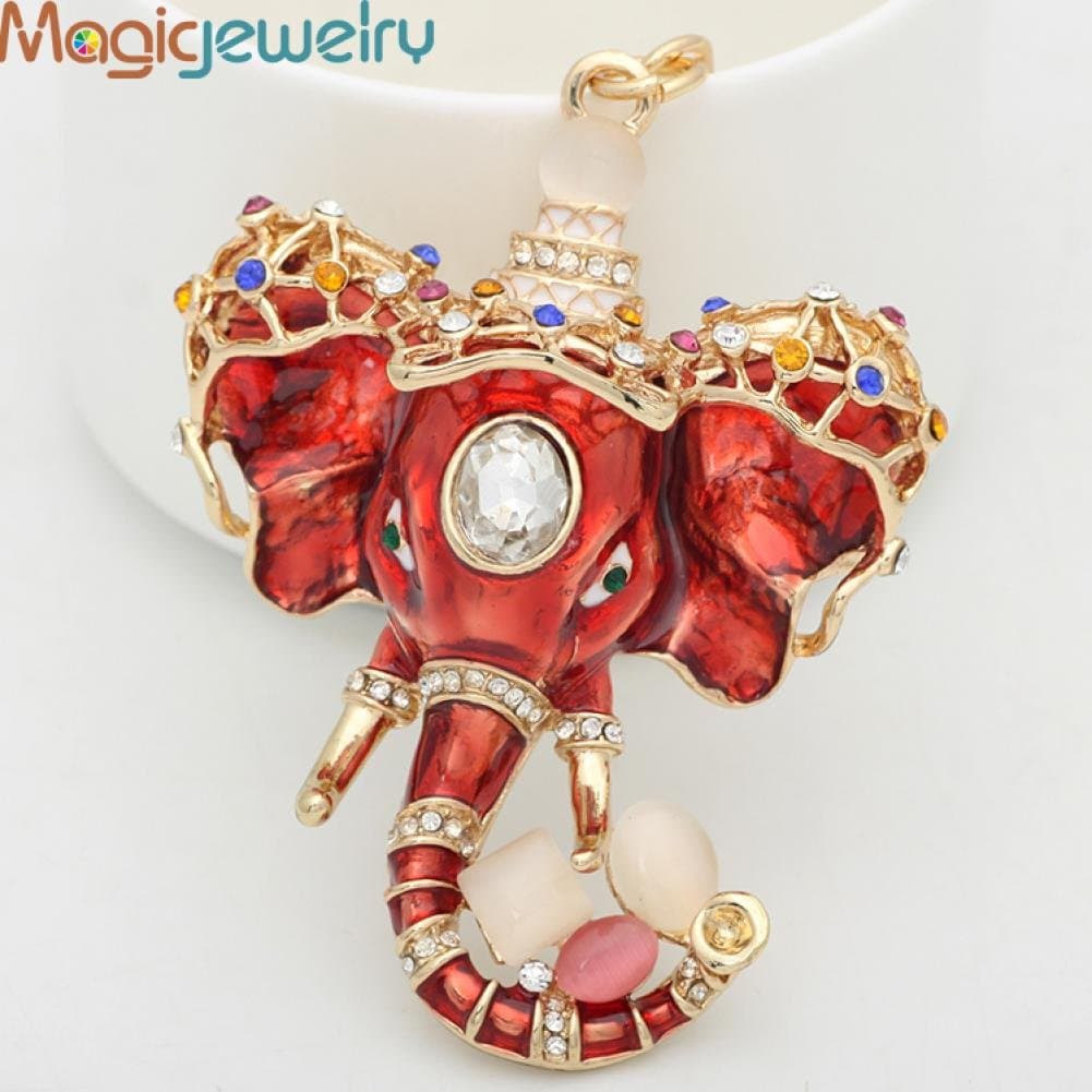 Diamond Perfume Ethnic Red Enamel Elephant Keychain Keyring Fashion Rhinestone Animal Metal Key Chain for Women Bag Phone Charm Pendant Jewelry