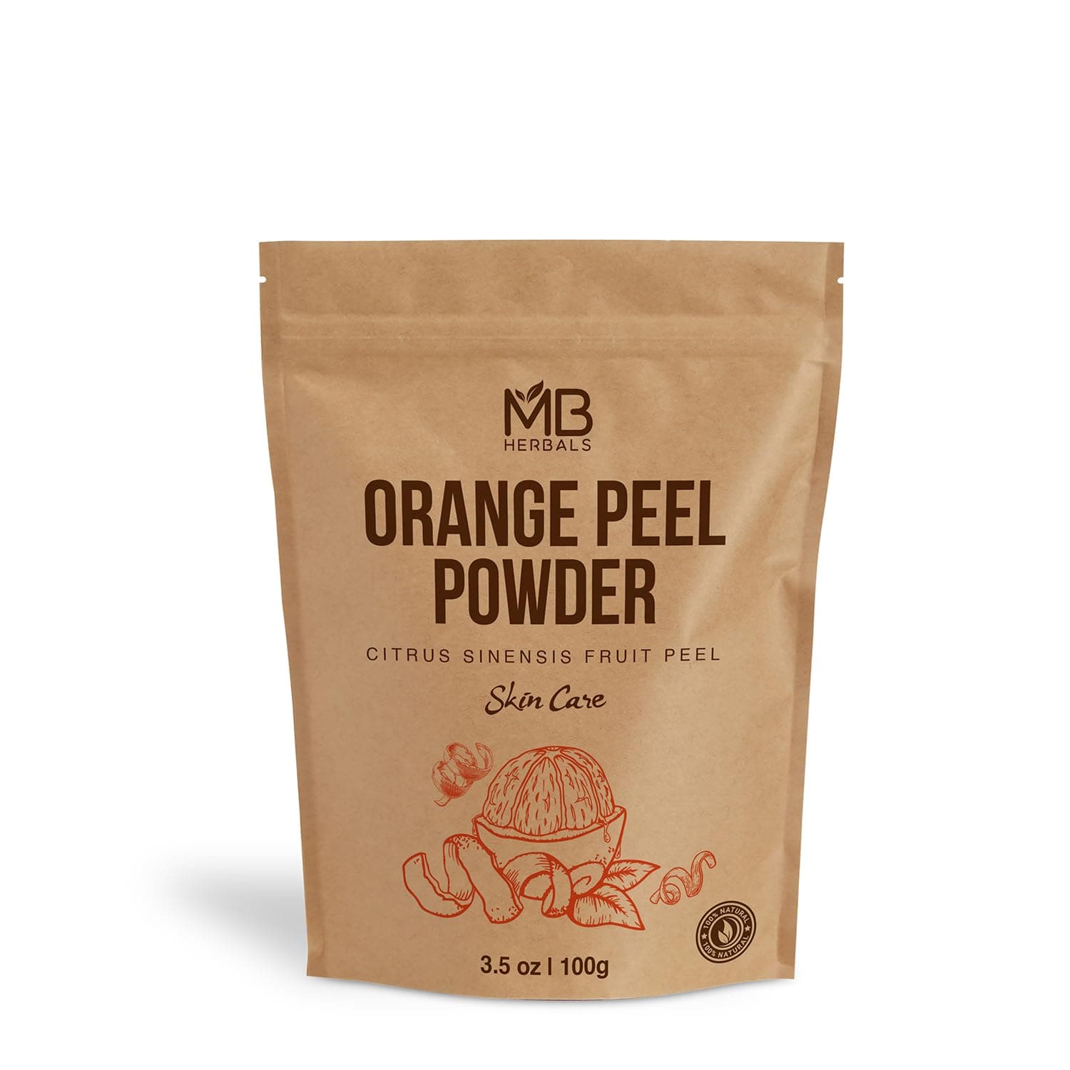 MB Herbals Pure Orange Peel Powder 100 Grams | 100% Pure & Natural | No Preservatives | To Be Used in Face Packs | For External Use Only