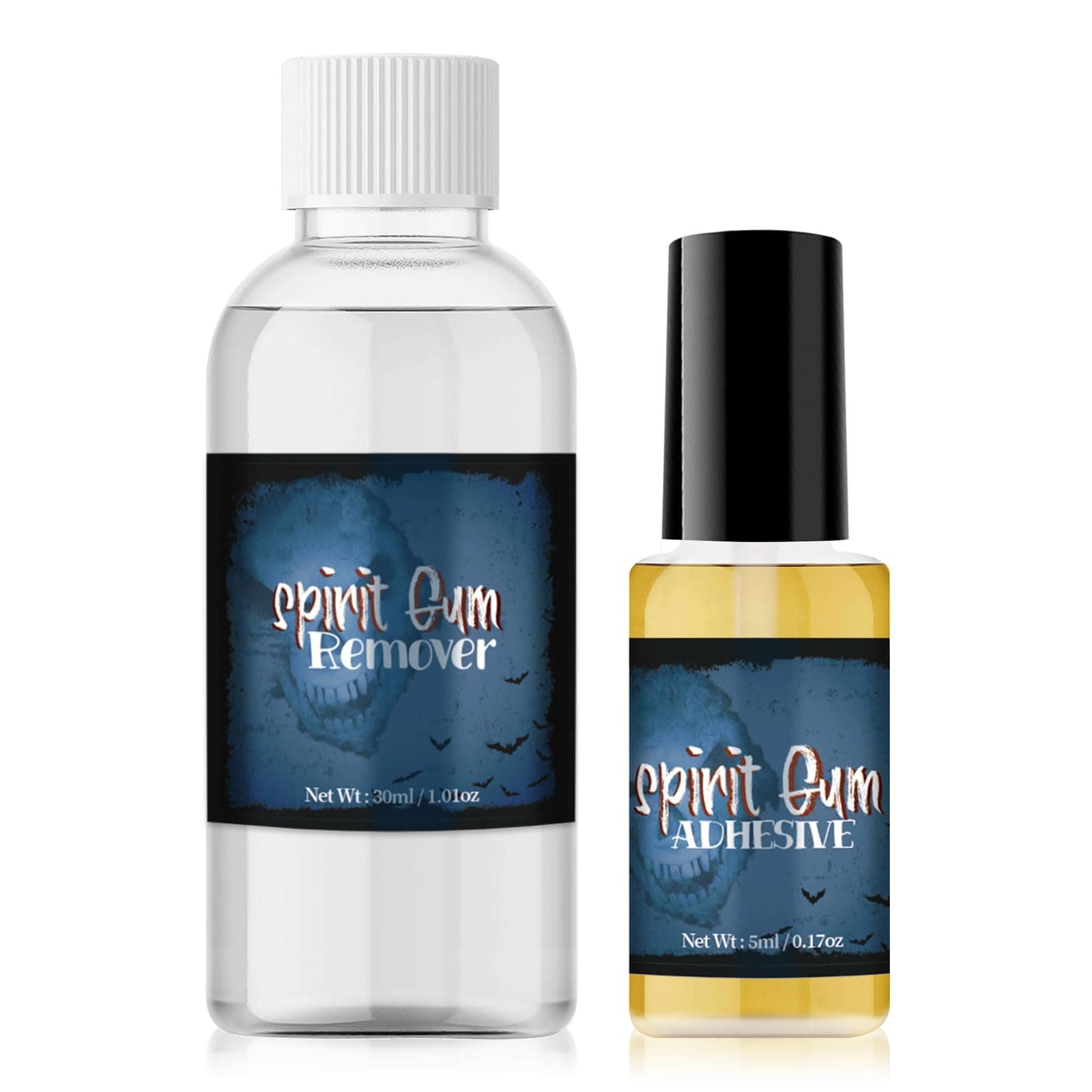 CHASPA Spirit Gum Adhesive and Remover Kit, 0.17oz Spirit Gum + 1.01oz SFX Makeup Adhesive Remover, Special Effects Makeup Face Body Prosthetics Glue, Fake Beards, Bald Caps and elf ears, Cosplay