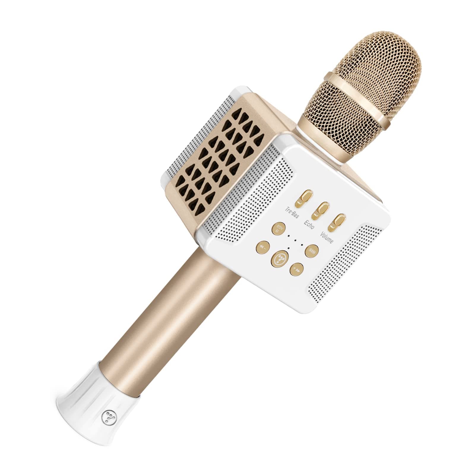 TOSING 016 Karaoke Microphone for Adults/Singer 20W Bluetooth Bass Sing Machine,Podcast 4000mAh Dual 58mm PA Woofer Wireless PA Speakers Sing Machine System(Gold)