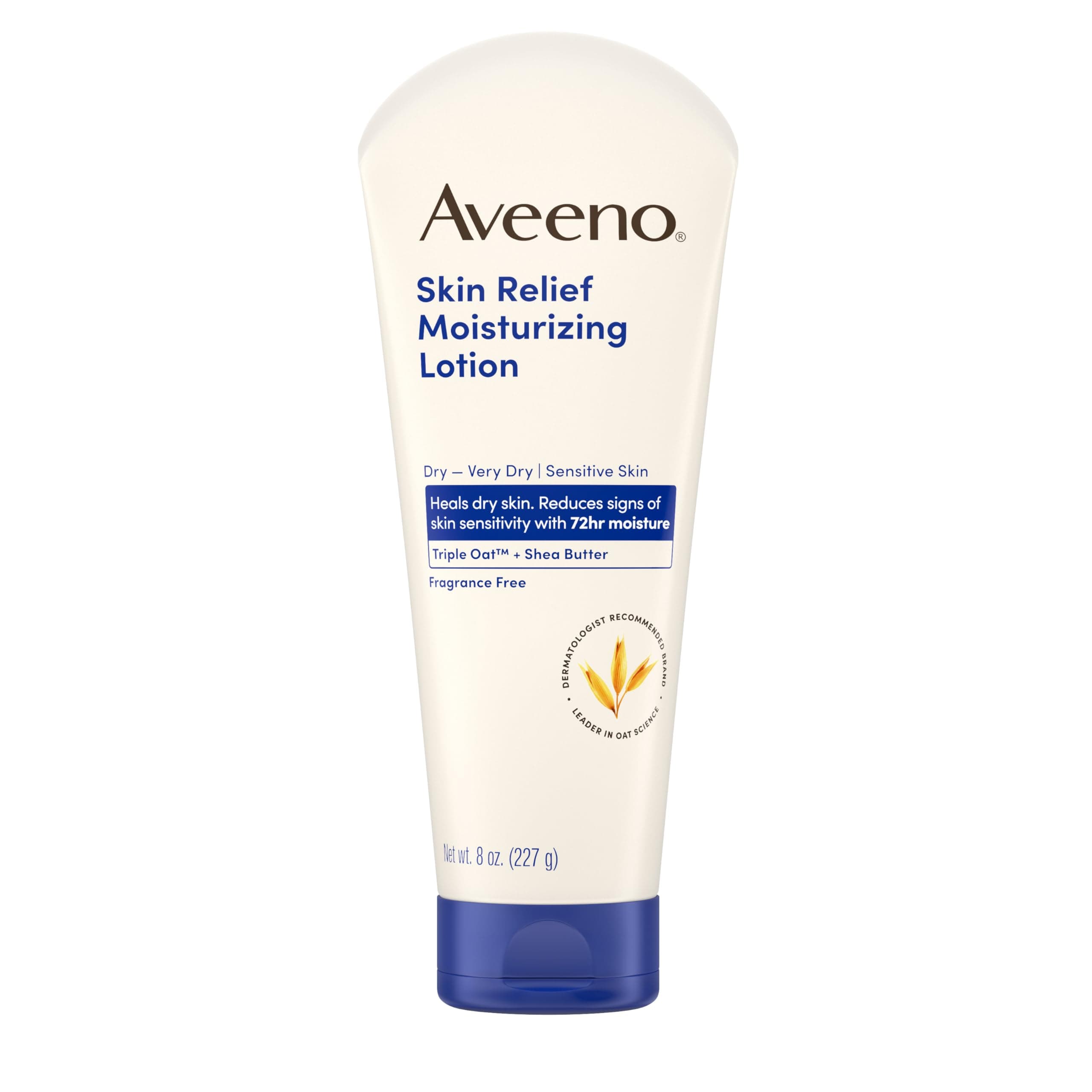 Aveeno Skin Relief Moisturizing Lotion for Sensitive Skin with Natural Shea Butter & Triple Oat Complex, Unscented Therapeutic Lotion for Extra Dry, Itchy Skin, 8 fl. oz