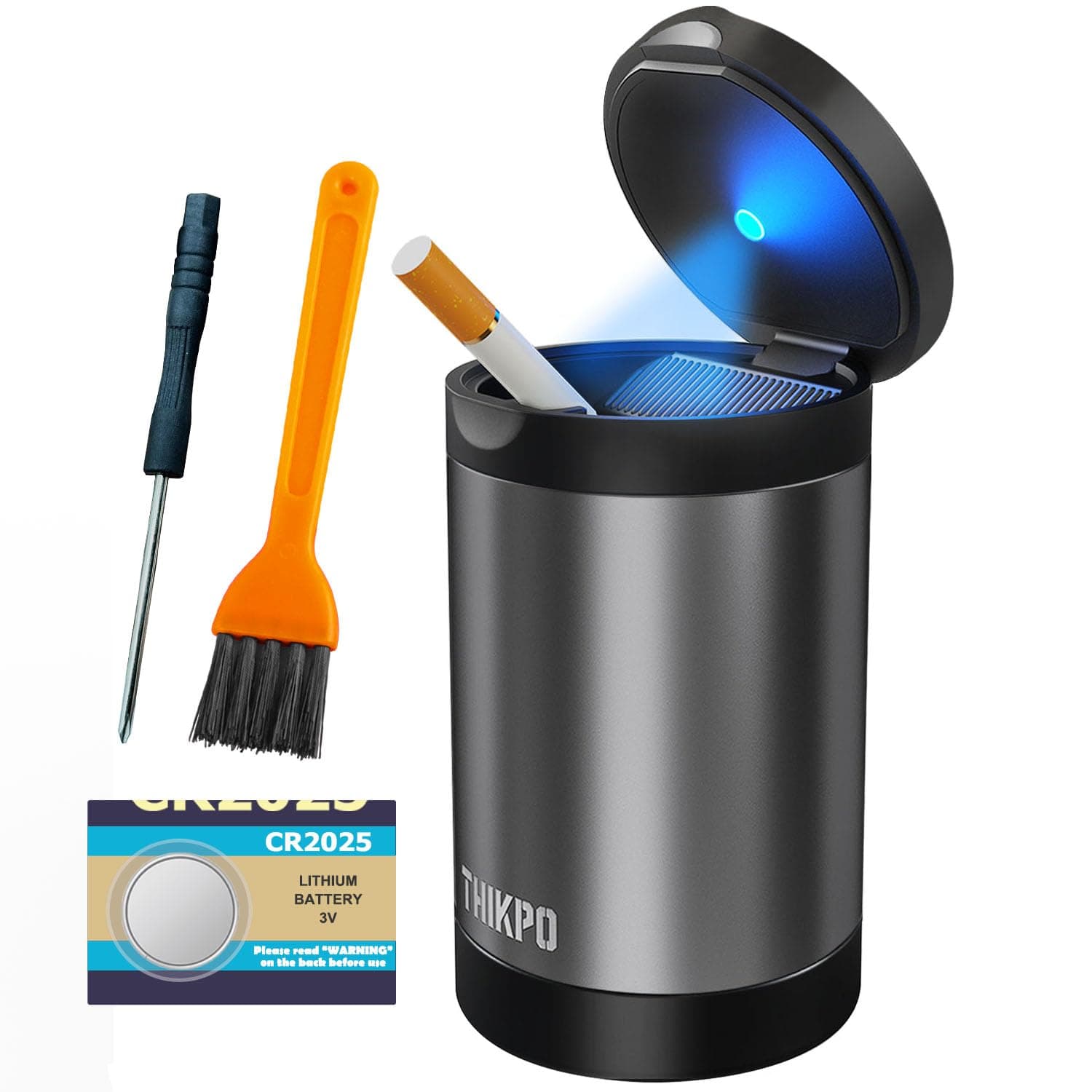 Ashtray with Lid, Smellproof & Smokeproof Cup Holder Ashtray, Detachable Aluminum Alloy Car Ash Tray with Automotic Light for Car Home Office Outside