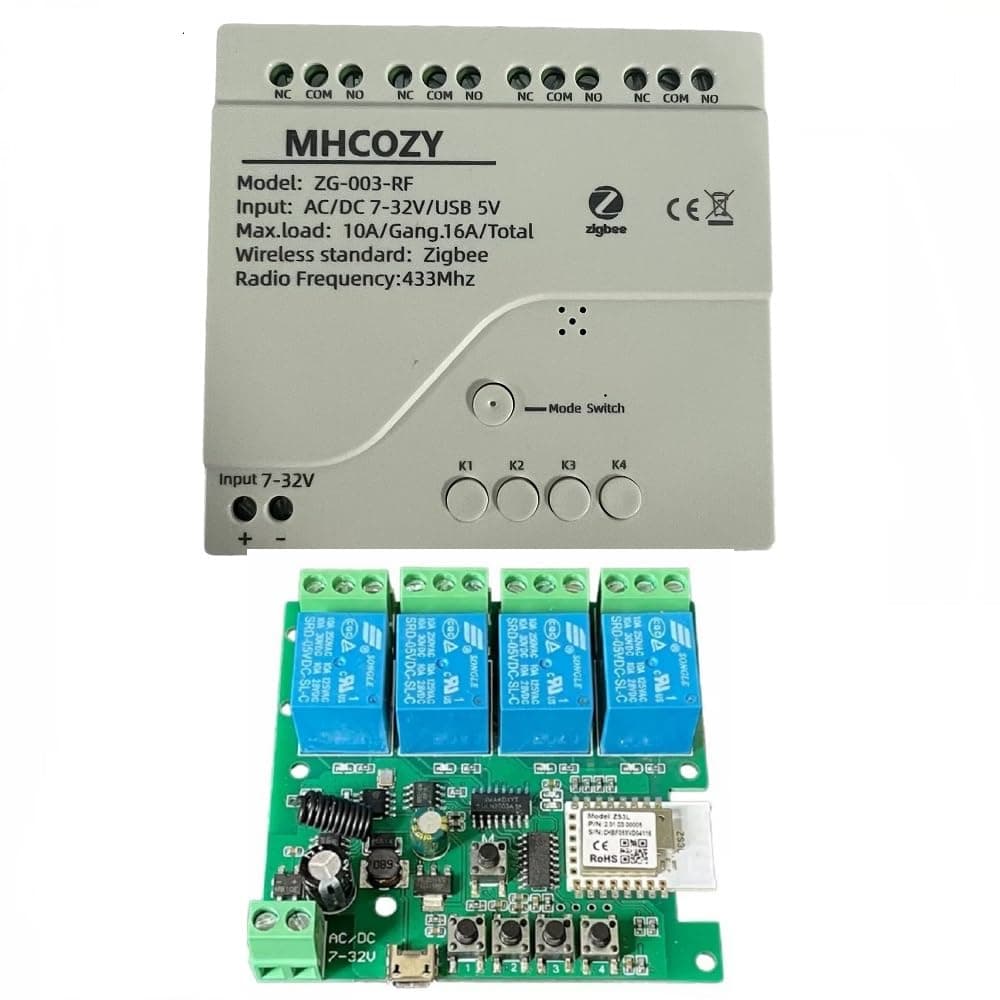 4 Channel 12V ZigBee Relay Switch with Clean Contact, Adjustable Self-Lock and Momentary Interlock Working Mode,Automate Garage Gate Door Blind(Zigbee Hub needed)