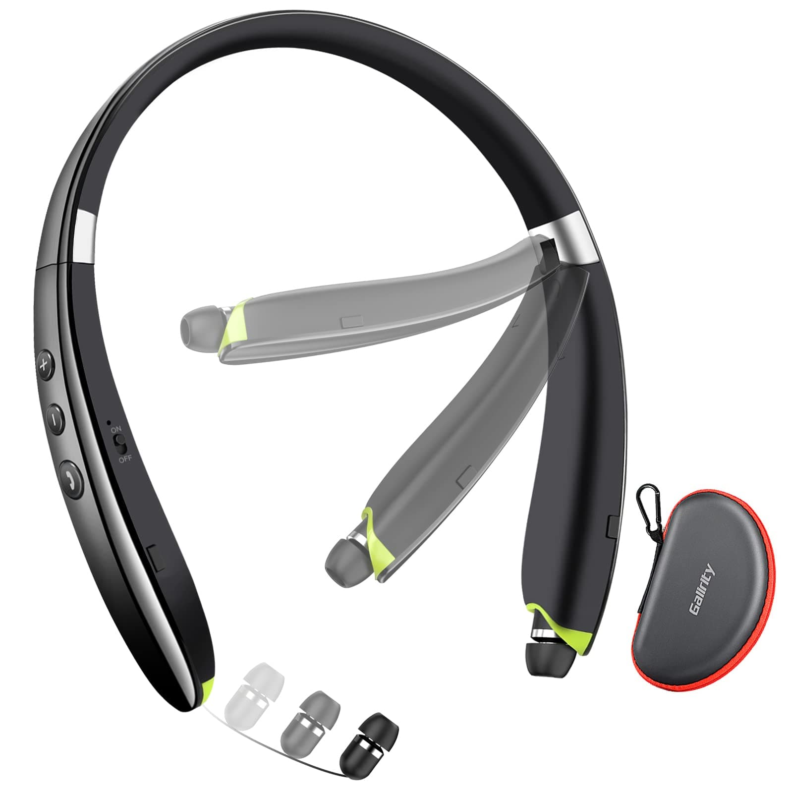 Bluetooth Headset, 2026 Upgraded Neckband Bluetooth Headphones with Retractable Earbuds, Noise Cancelling Stereo Earphones with Mic, Foldable Wireless Headphones for Sports Office with Carry Case