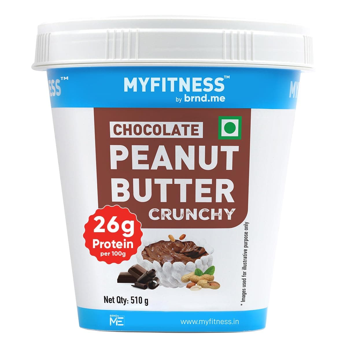 MYFITNESS Peanut Butter Chocolate Spread Crunchy 510g | 23g Protein & 9g Fiber | Tasty & Healthy Nut Butter Spread for Breakfast & Snacks | Cholesterol Free | Zero Trans Fat | Crunchy Peanut Butter