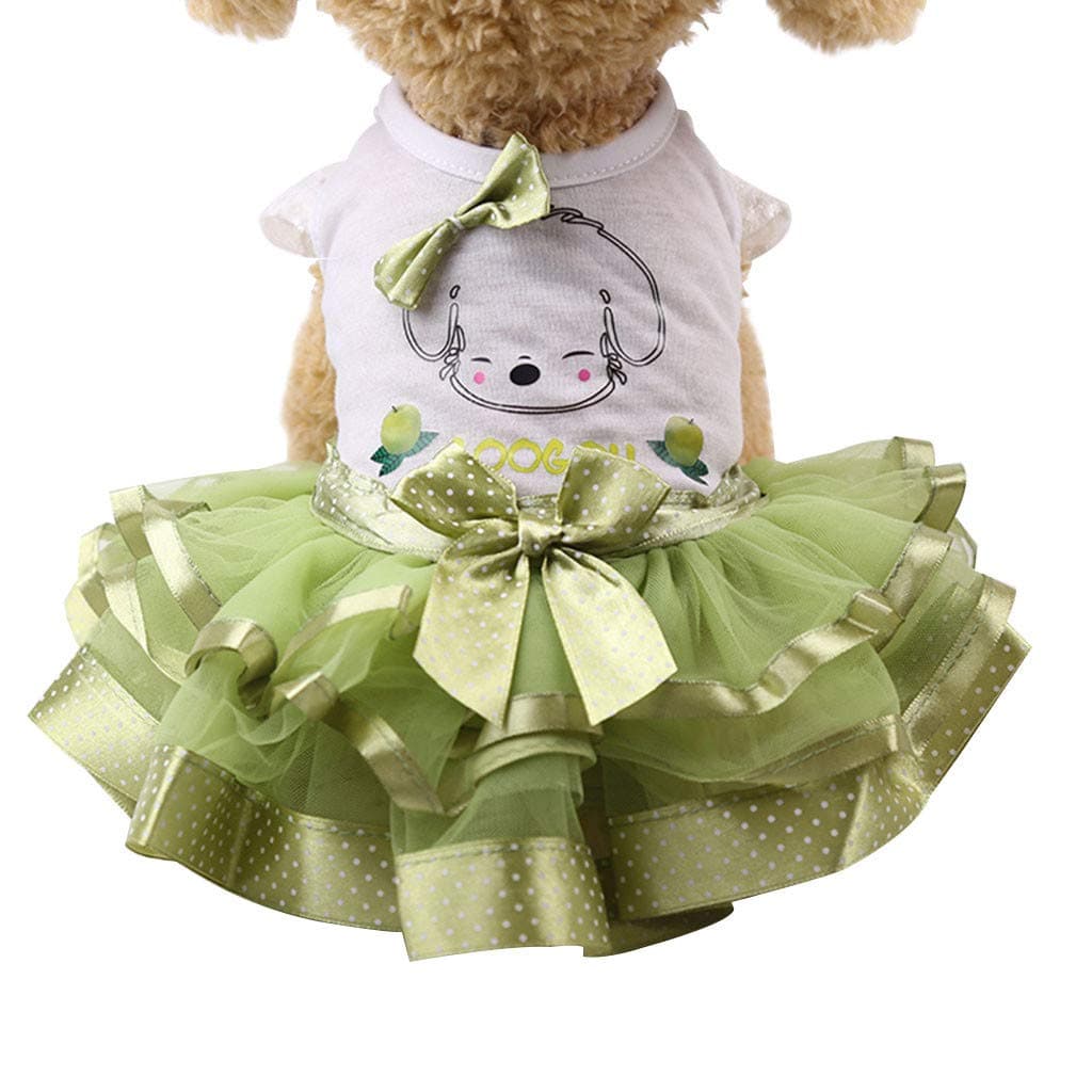 Small Dog Girl Dress,Wakeu Lace Tutu Vest Apparel Clothes for Pet Puppy (XS, Dog Green)