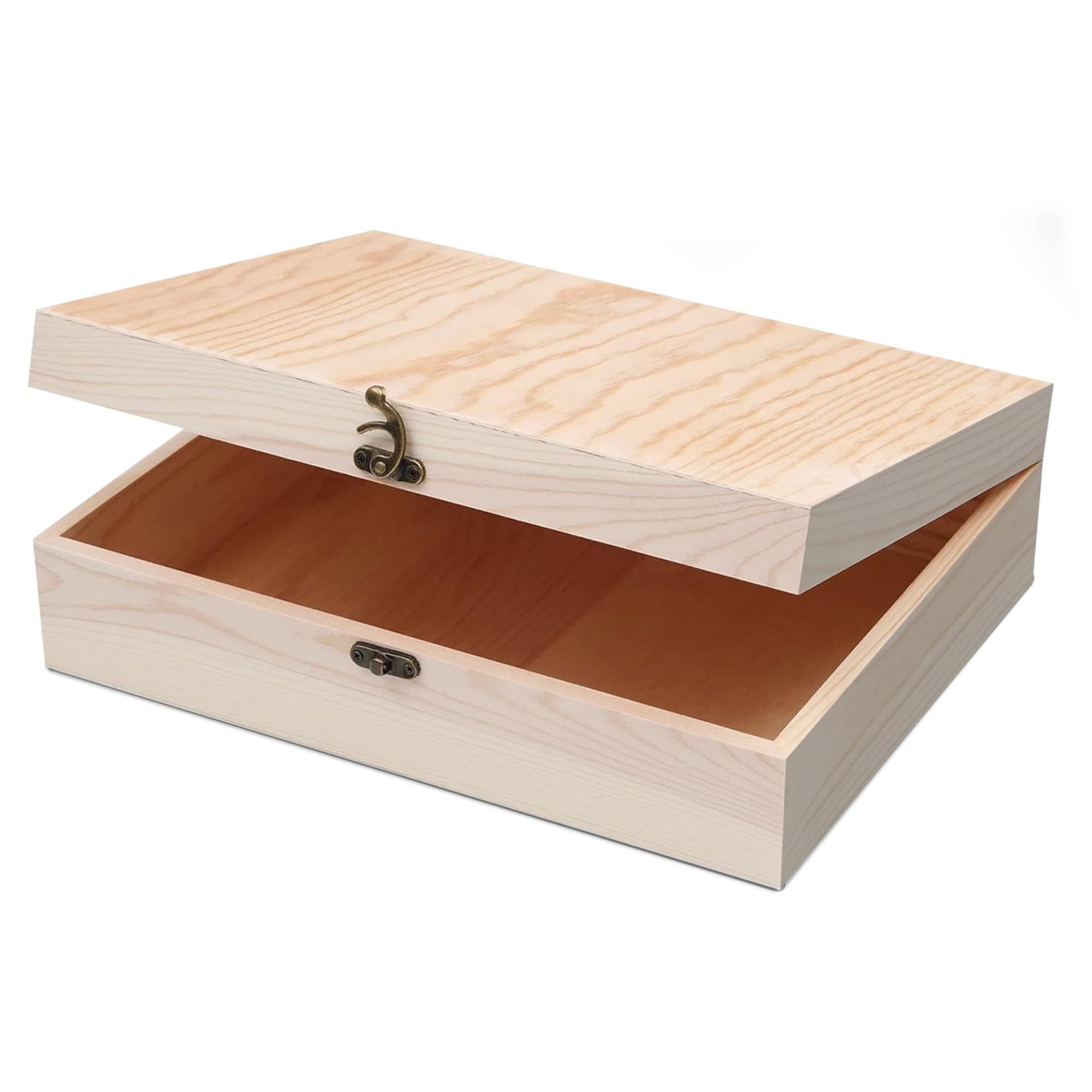 Unfinished Wooden Box with Hinged Lid for Crafts DIY Storage Jewelry Pine Box - 12" x 9" x 3.35"