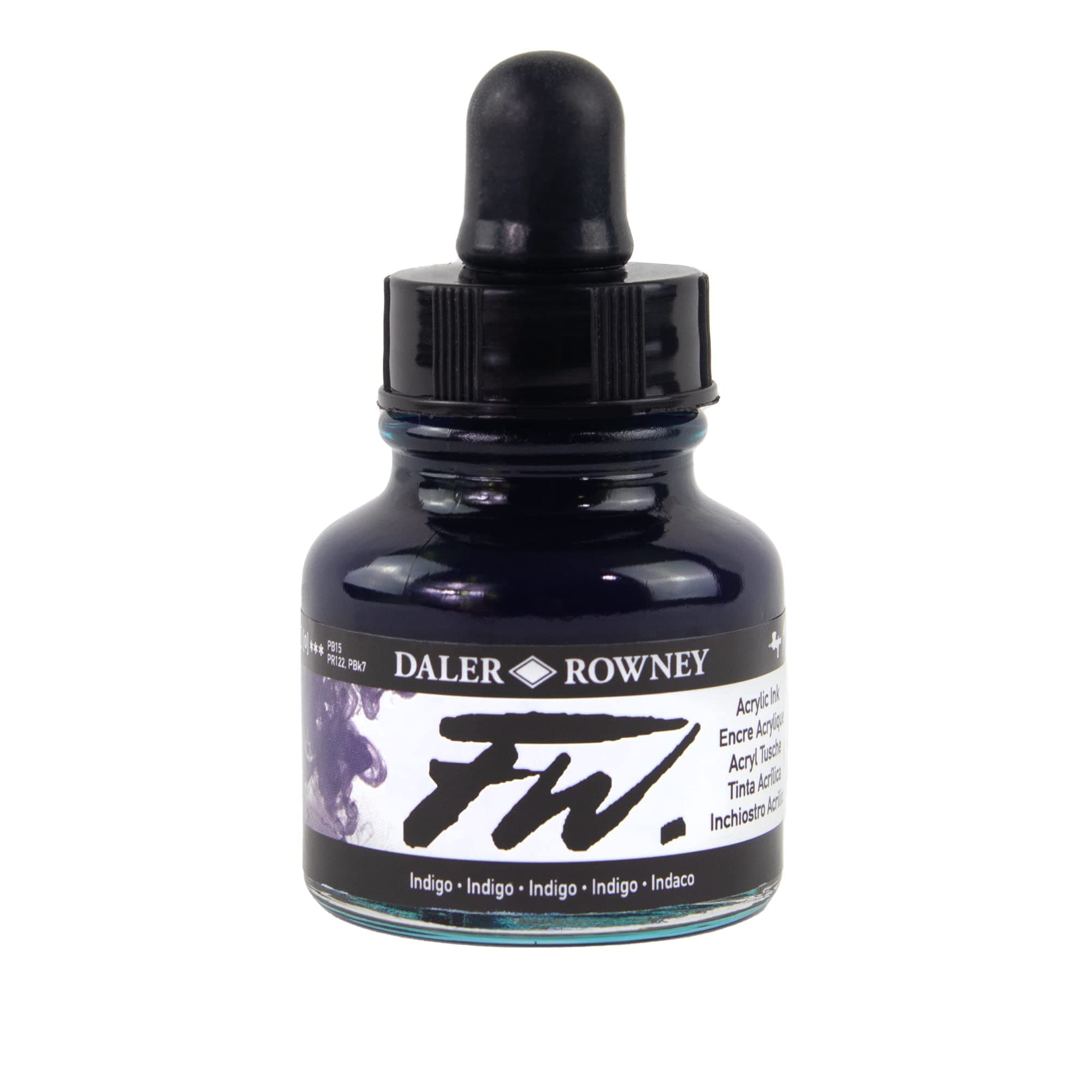 Daler-Rowney FW Acrylic Ink Bottle Indigo - Versatile Acrylic Drawing Ink for Artists and Students - Permanent Calligraphy Ink - Archival Ink for Illustrating and More