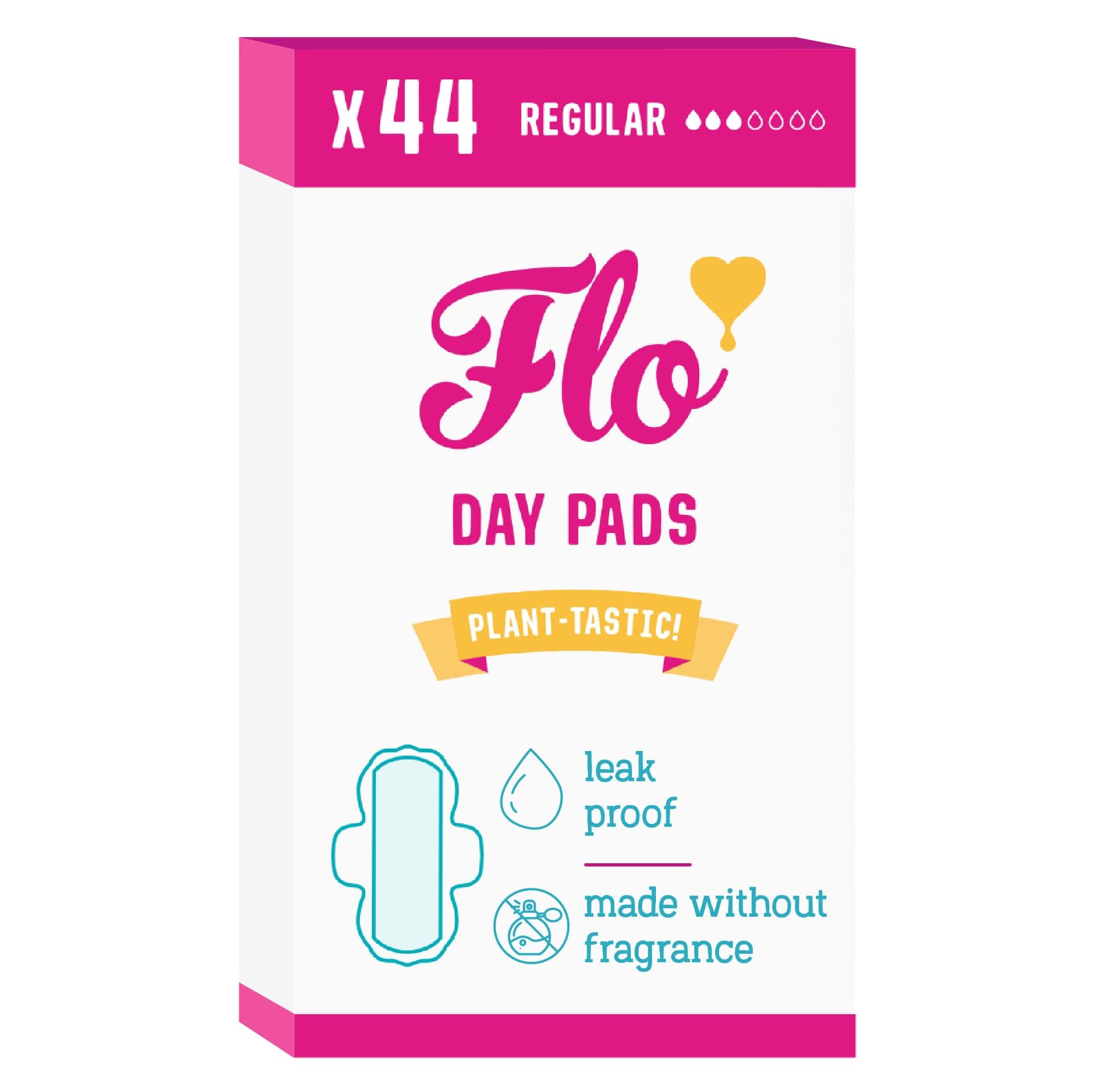 Organic Bamboo Pads with Wings, Feminine Period Care, Plant-Based, Sanitary Towels for Women - 44 Day Pads Mini Megapack