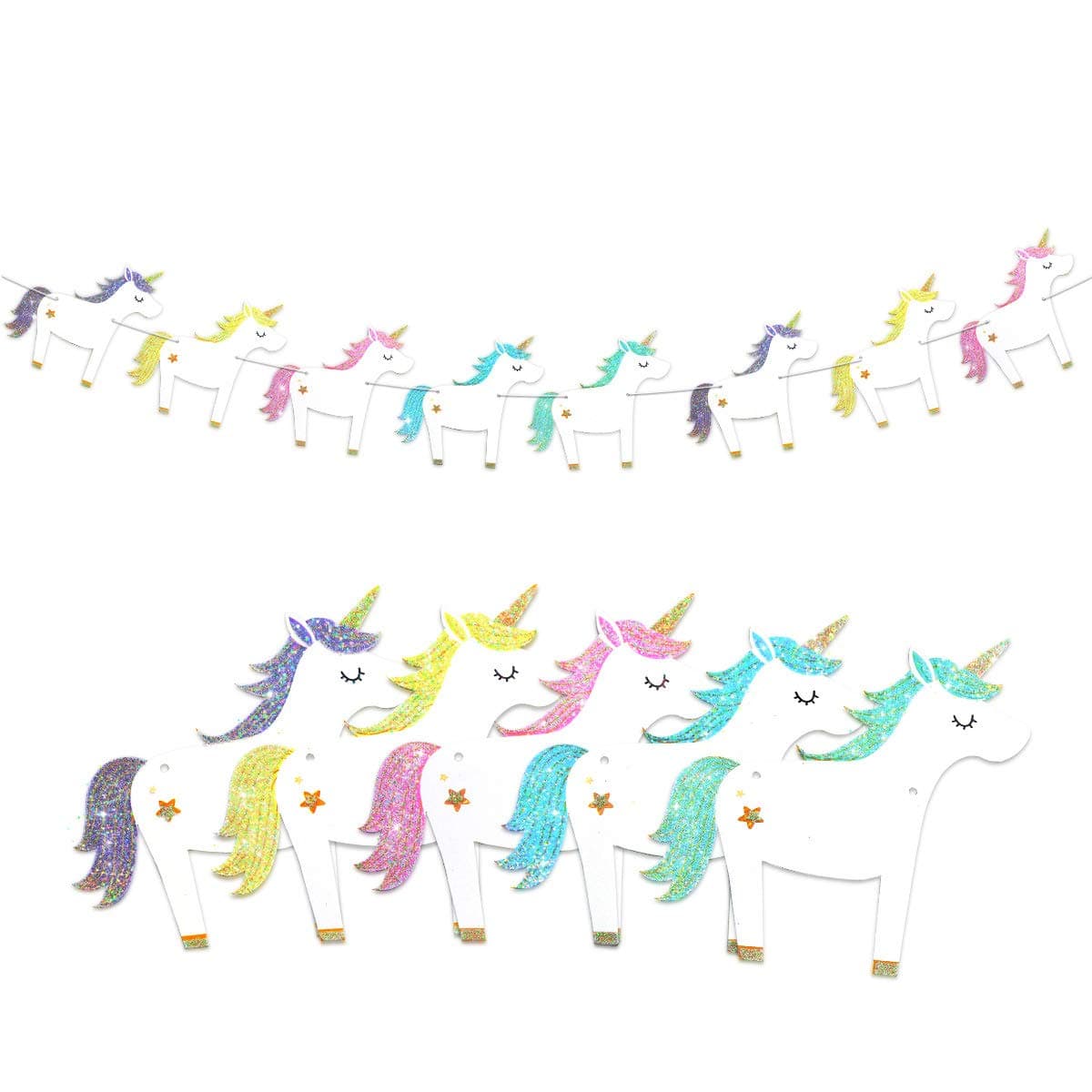 NICORLANDEE Unicorn Garland Glitter Unicorn Banner for Unicorn Theme Baby Shower Birthday Party Decorations 15 Pieces