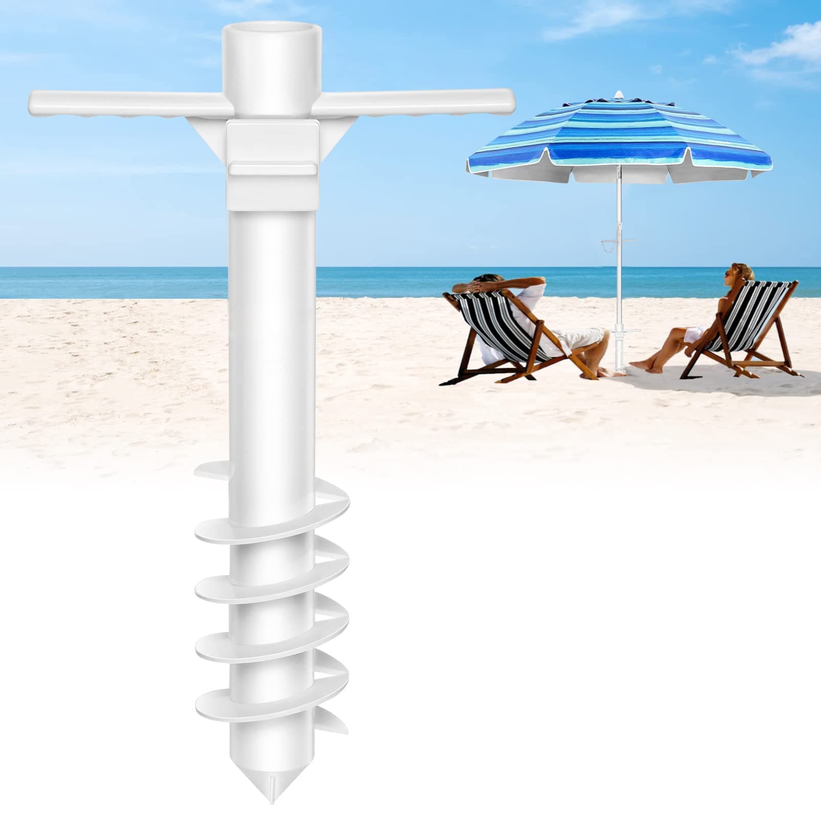 Beach Umbrella Sand Anchor, Heavy Duty Outdoor Umbrella Base with 5-Spiral Screw Design, Universal & One Size Fits All Umbrellas to Resist Strong Winds, Umbrella Holder Stand (1Pack)