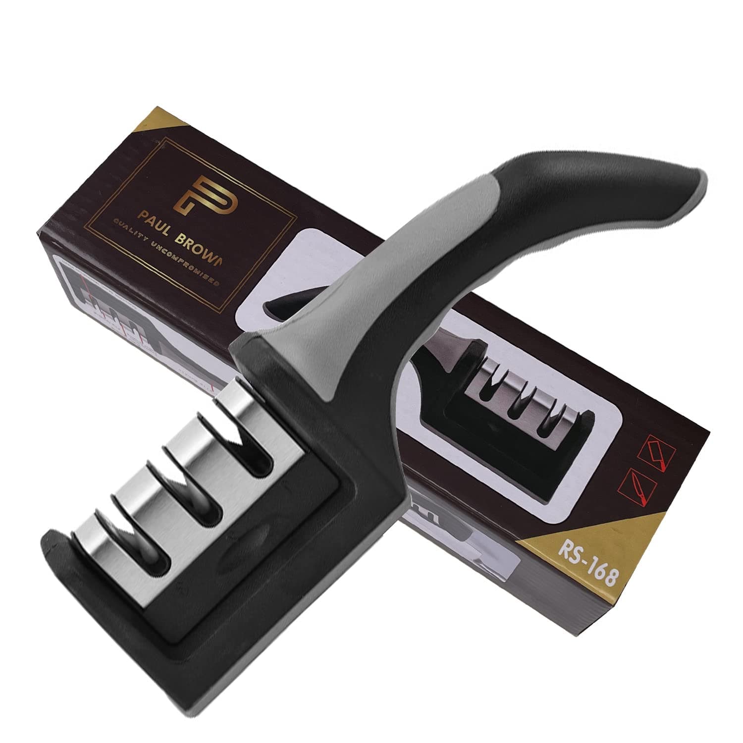 Paul BrownProfessional 3 Stages Non Slip Rubber Handle Knife Sharpener Manual 2-in-1 Kitchen Knife Sharpener