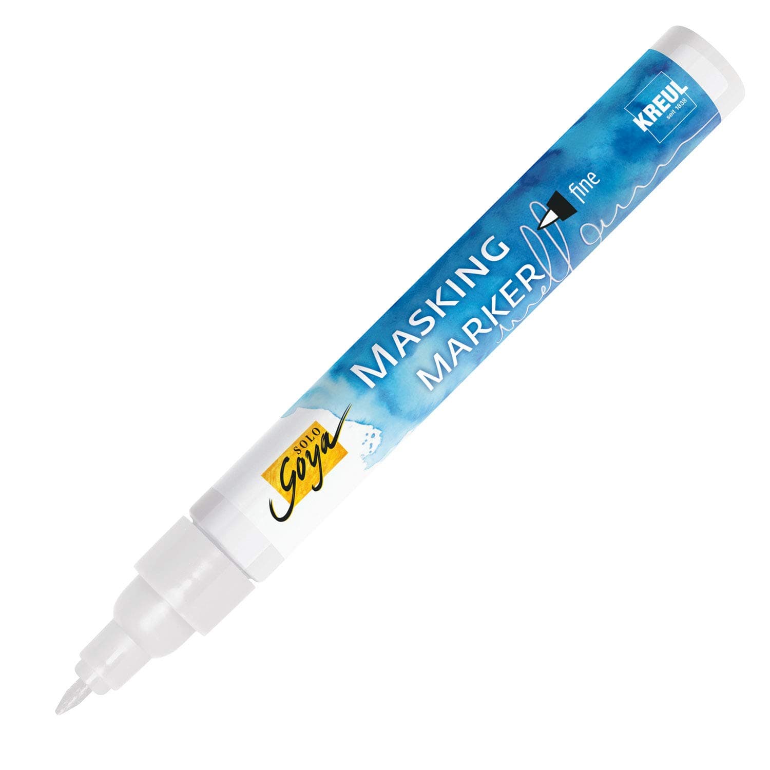 KREUL 18160 - Solo Goya Masking Marker Fine Tip Masking Marker Line Width 1-2mm Removable Marker Shaped Masking Eraser, Precise Lines with Sharp Outlines, Blue