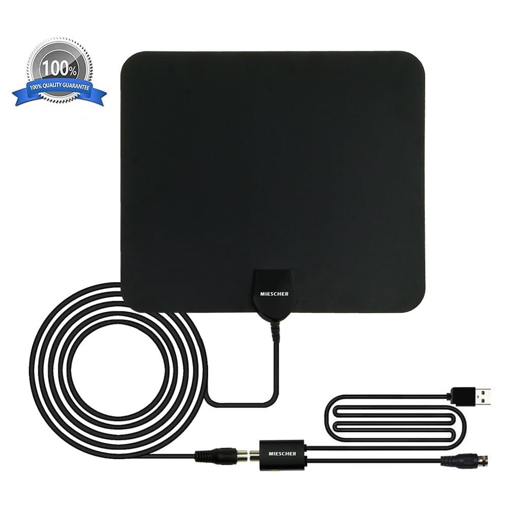 Indoor TV Aerial, MIESCHER Indoor Aerials for Freeview TV 50 Miles Range Ultra Thin Digital TV Aerial with Amplifier Signal Booster and Analog TV Signals