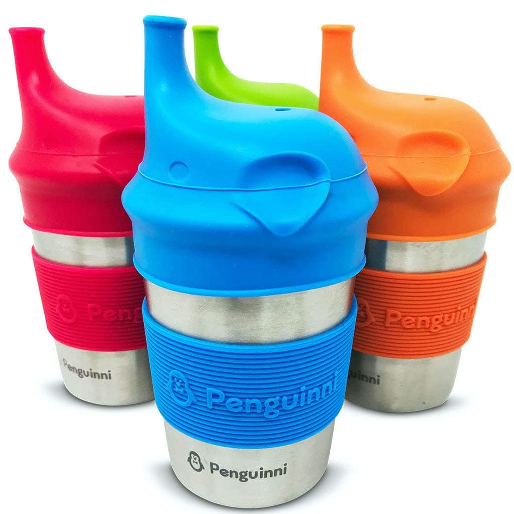 MYINNI Stainless Steel Trainer Sippy Cups, Non-Spill, Non-Plastic, Blue/Green/Orange/Red, 10 Oz, 4 Count
