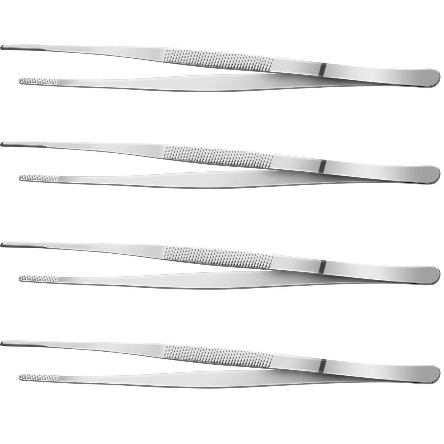 Yaomiao 4 Packs 12 Inch Bar Tweezers Silver Cocktail Tongs Long Garnish Tweezers Stainless Steel Bartender Kitchen Cooking Tongs for Cocktail Food Fruit Korean BBQ Bartender Chef, Multi-use