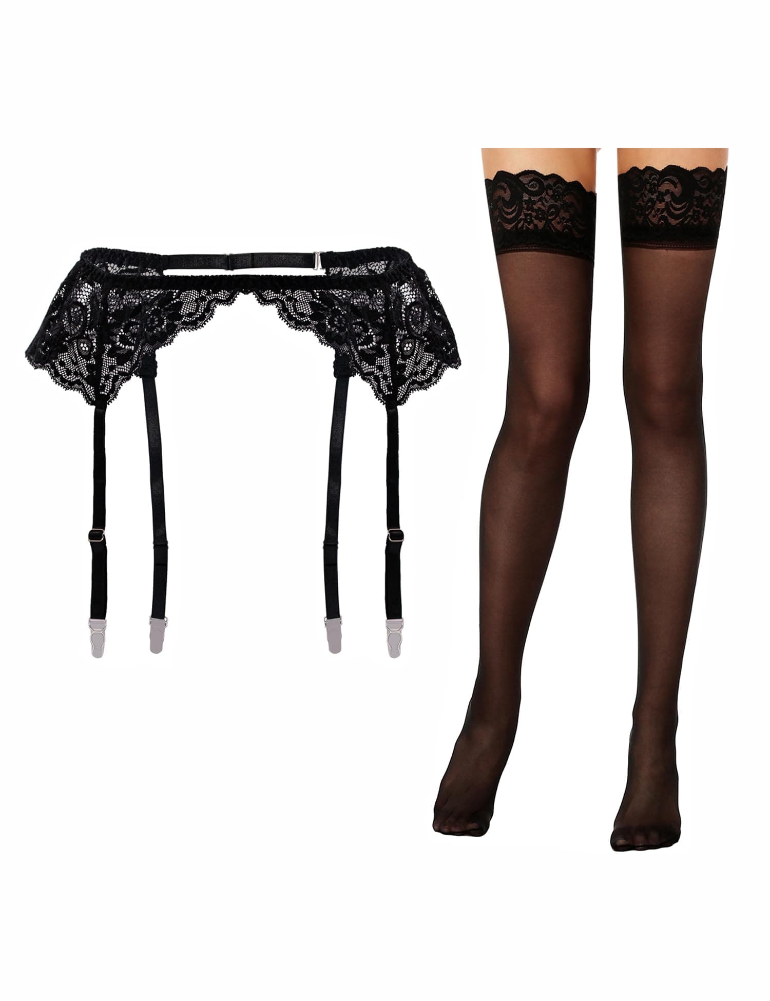 Women's Lace Nights Garter Belt with Stockings Sheers