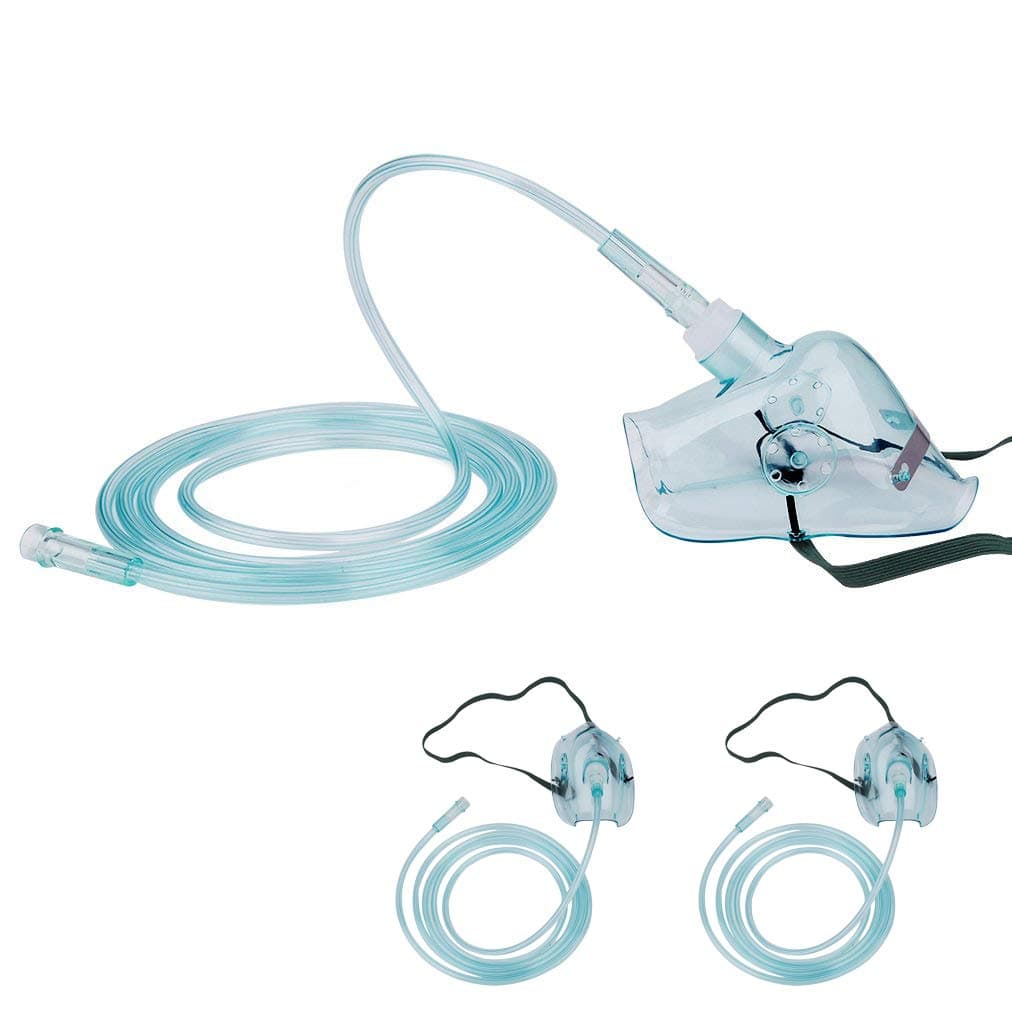 2 Packs Healva Adult Europe Oxygen Mask with 6.5' Tubing and Adjustable Elastic Strap - Size L+