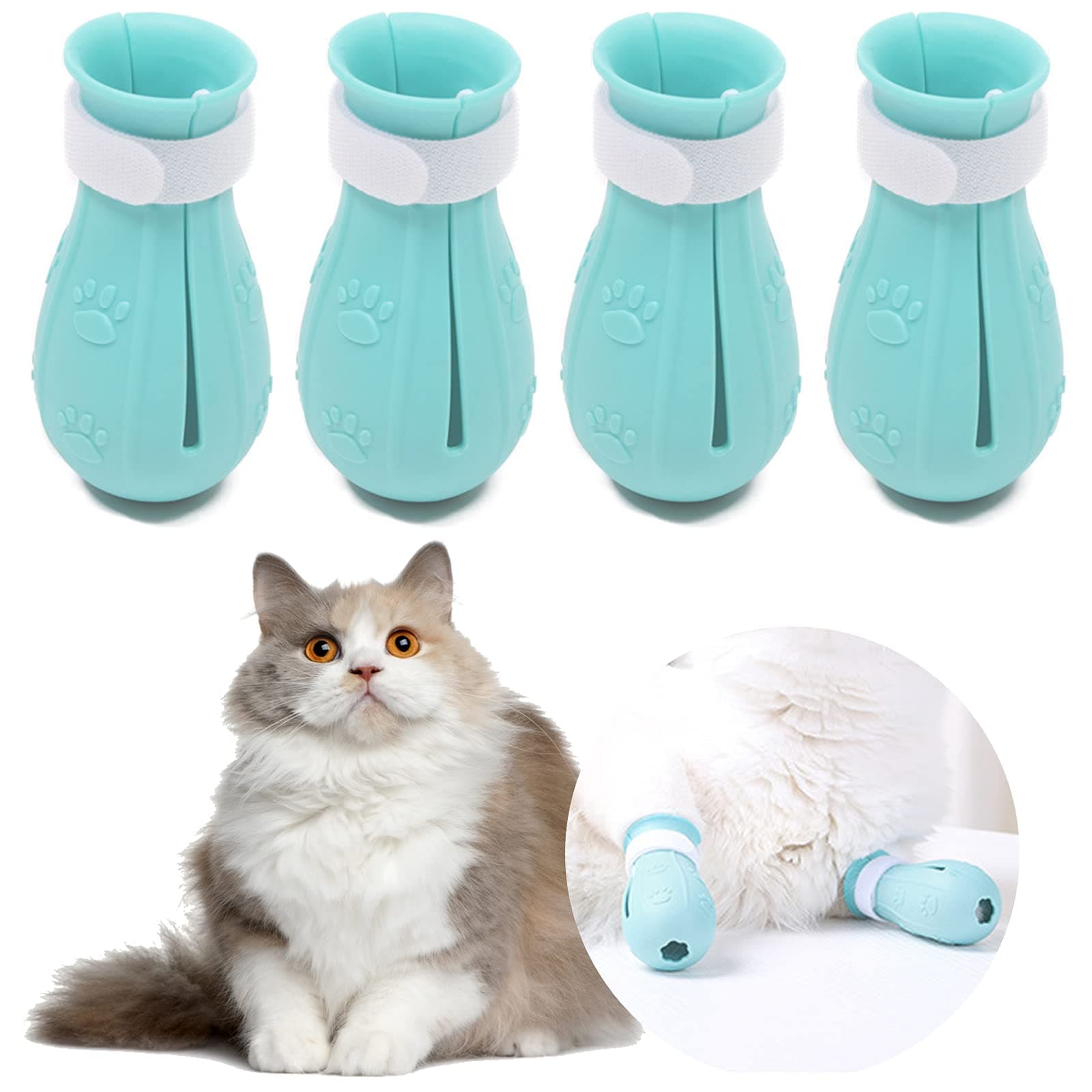 4Pcs Cat Boots for Cats Only Paw Covers Protectors Claws Shoes Paws Wound Boot Silicon Anti Scratch Cat Mittens for Bathing, Nail Clipping, Ears Cleaning, Treatment