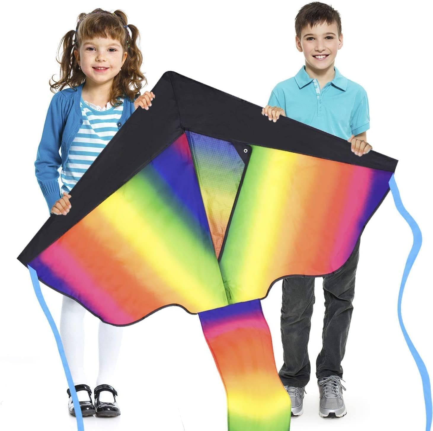 Huge Rainbow Kite For Children And Adults Very Easy To Fly Kite Stable In Low Winds Great Outdoor Toy For Beginners Makes A Great Gift