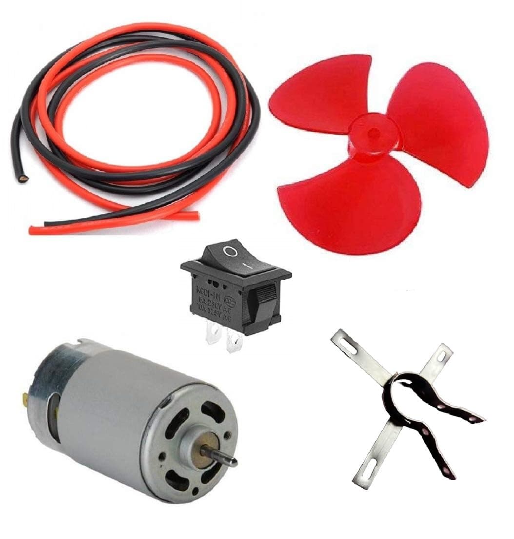 12V DC Fan kit (555 DC Motor + 6 inch Fan Blade + 1 mtr Copper Wire + Switch +Clamp)