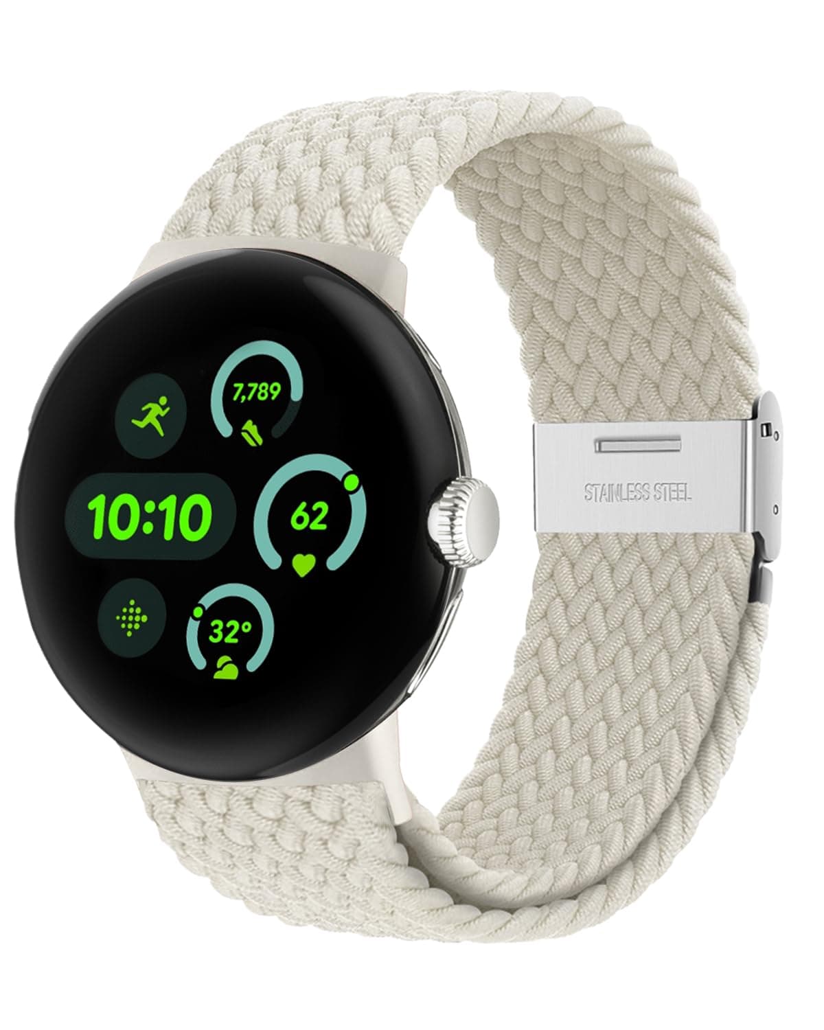 BandRain Stretchy Braided Bands Compatible with Google Pixel Watch 3 45mm Band for Women Men - Upgraded Metal Lugs - Elastic Nylon Breathable Sport Straps for Pixel 3 Watch Band 45mm