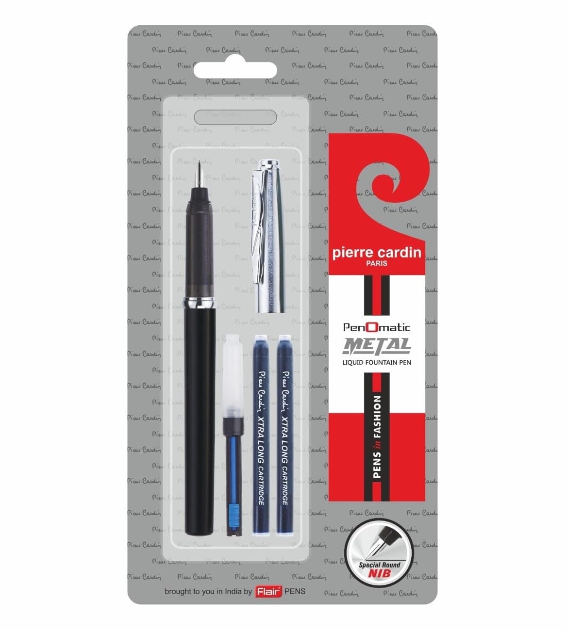 Pierre Cardin Penomatic Premium Fountain Pen | Luxurious Glossy Finish Body with Silver Finish Cap | Free Coverter & Cartridges | Ideal for Festive & Corporate Gifting