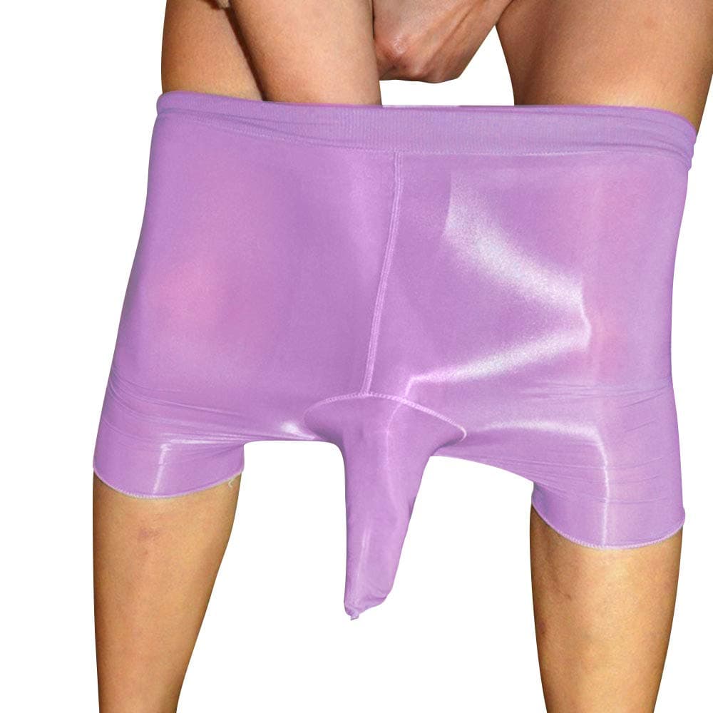 Men's Shiny Boxers Briefs Glossy Nylon Pantyhose Trunks Underwear Sheath Close