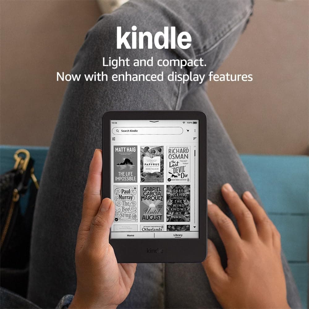 Amazon Kindle (16 GB) – Lightest and most compact Kindle with glare-free display, faster page turns, adjustable front light and long battery life – With Ads – Black + Kindle Unlimited