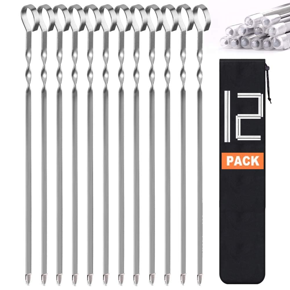 Skewers for Kabobs, 14" Metal Kebab Skewers for Grilling Flat Long Stainless Steel Kabob Sticks, Reusable Grill Shish BBQ Barbecue Sticks for Meat Chicken Vegetable Shrimp, 12 Pack