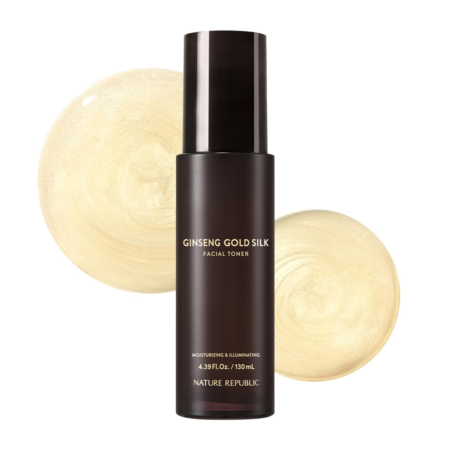 Nature Republic Ginseng Gold Silk Facial Toner, Hydrating Glow Toner, Niacinamide & Silk Amino Acid, Royal Jelly Extract, Korean Skin Care for All Skin Types 130 ml / 4.39 Fl. oz.