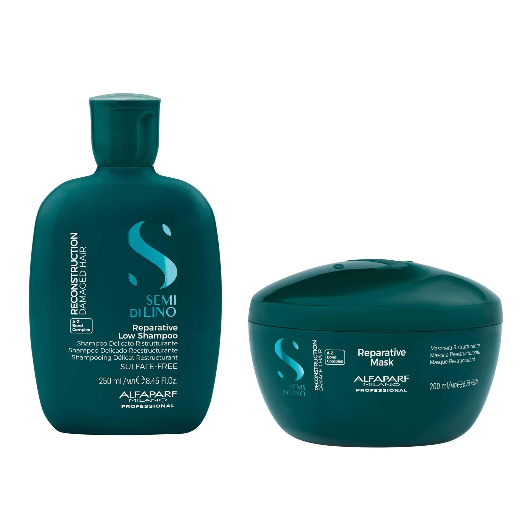 Alfaparf Milano Flax Seed Reconstruction Reparative Shampoo and Mask Set - Sulfate Free Shampoo and Hair Mask for Damaged Hair - Repairs, Reconstructs, Strengthens - Adds Shine and Softness