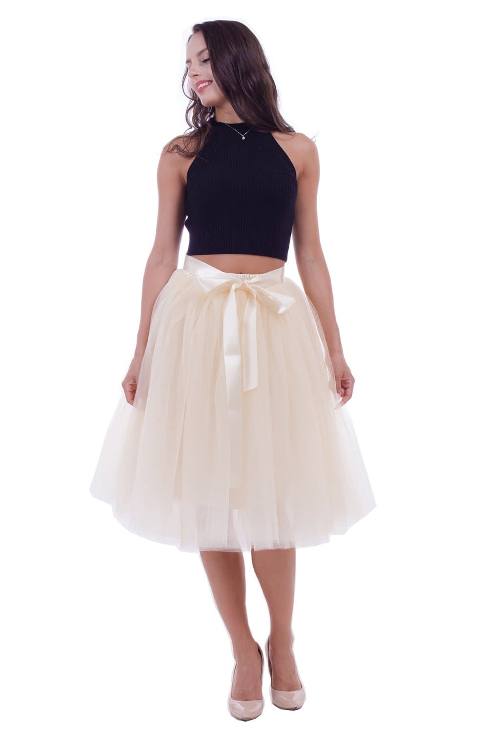 kephy Women's Tulle Skirt 7 Layers Tutus for Women A Line Knee Length Petticoat Wedding Party Adult Midi Skirt