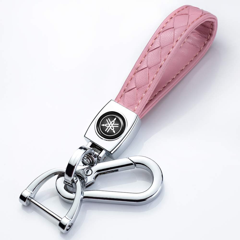 Genuine Leather Keychain for Yamaha Valet Key Chain Car Logo Accessories, Business Gift Birthday Present for Men and Woman(pink)