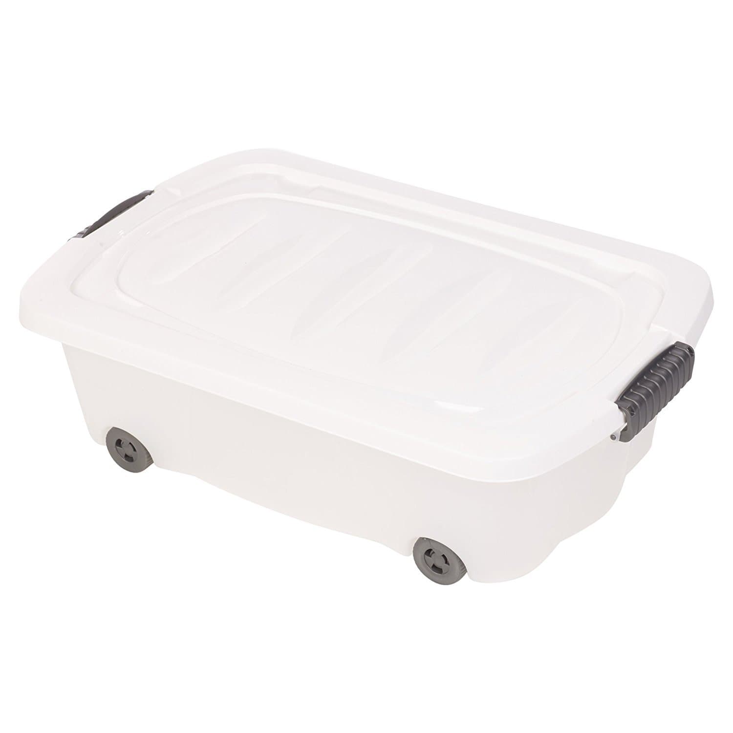 EG Homeware Under Bed Plastic Storage Box Chest Wheeled With Lids - Sets of 2 (Small (35L, White)