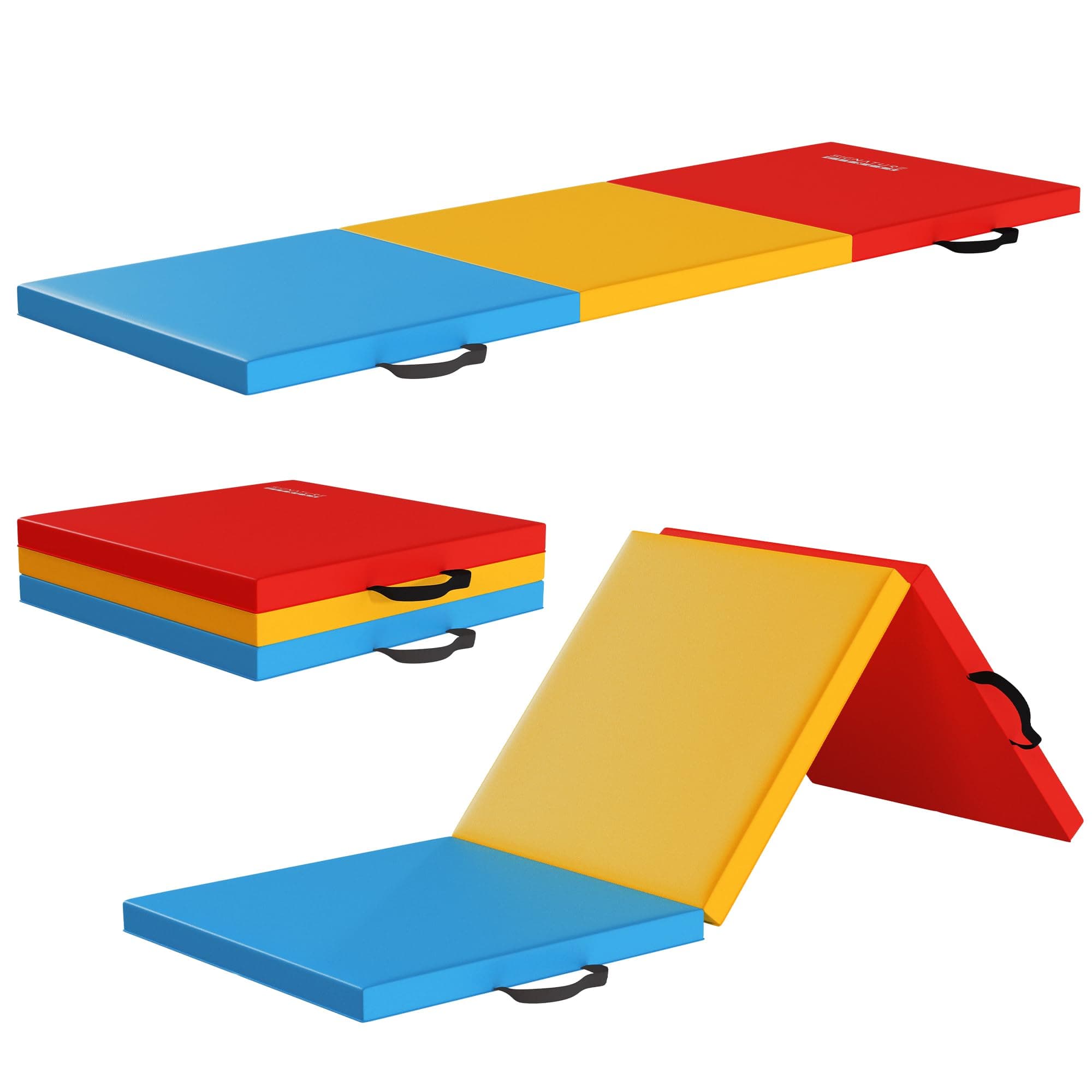 Signature Fitness6ft x 2ft Three Fold Folding Exercise Mat with Carrying Handles for MMA, Gymnastics and Home Gym Protective Flooring, 2-inch Thick