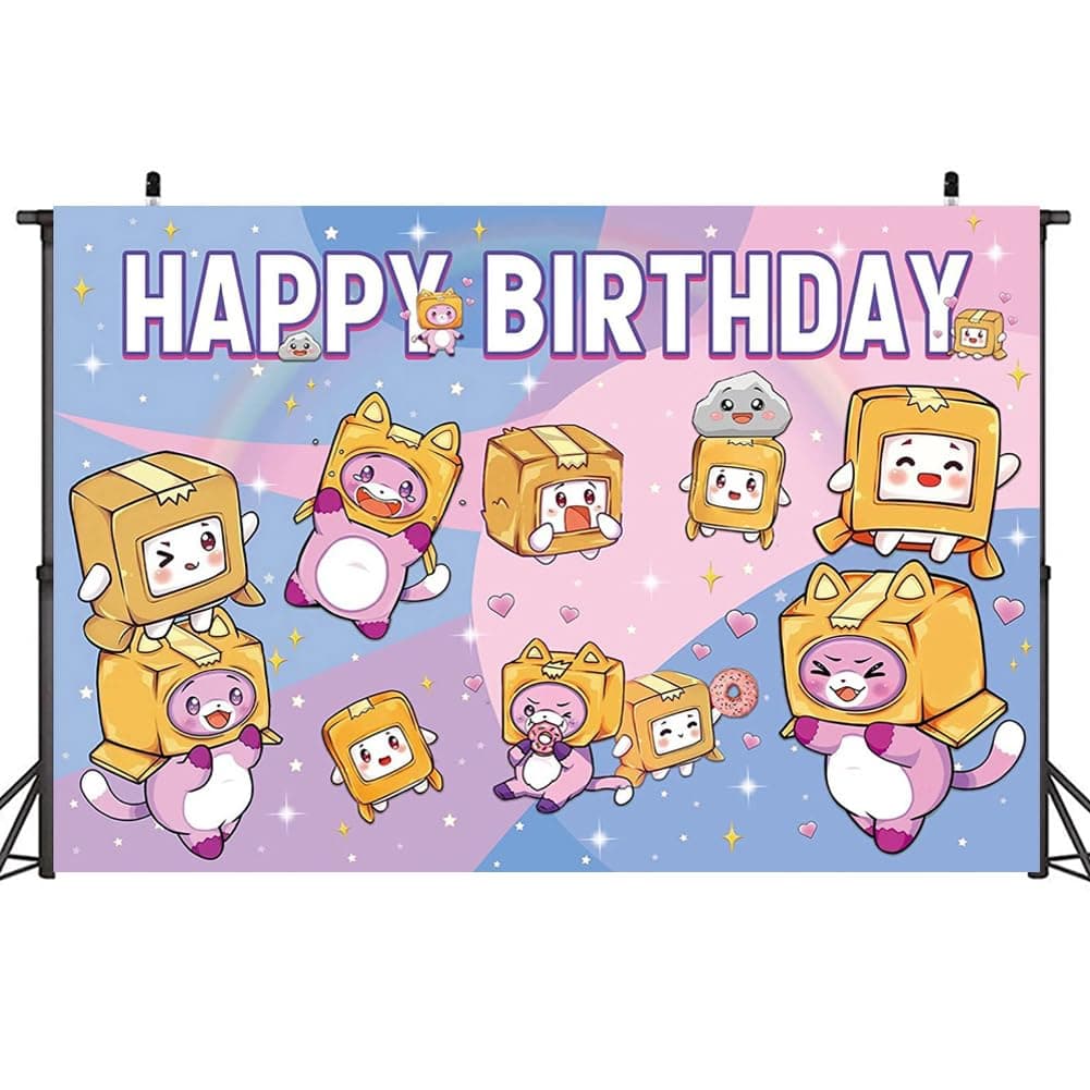 SWZY Lankybox Birthday Backdrop, Cartoon Backdrop, Birthday Banner Photography Birthday Party for Children, Suitable for Photo Shoots (150 x 100 cm)